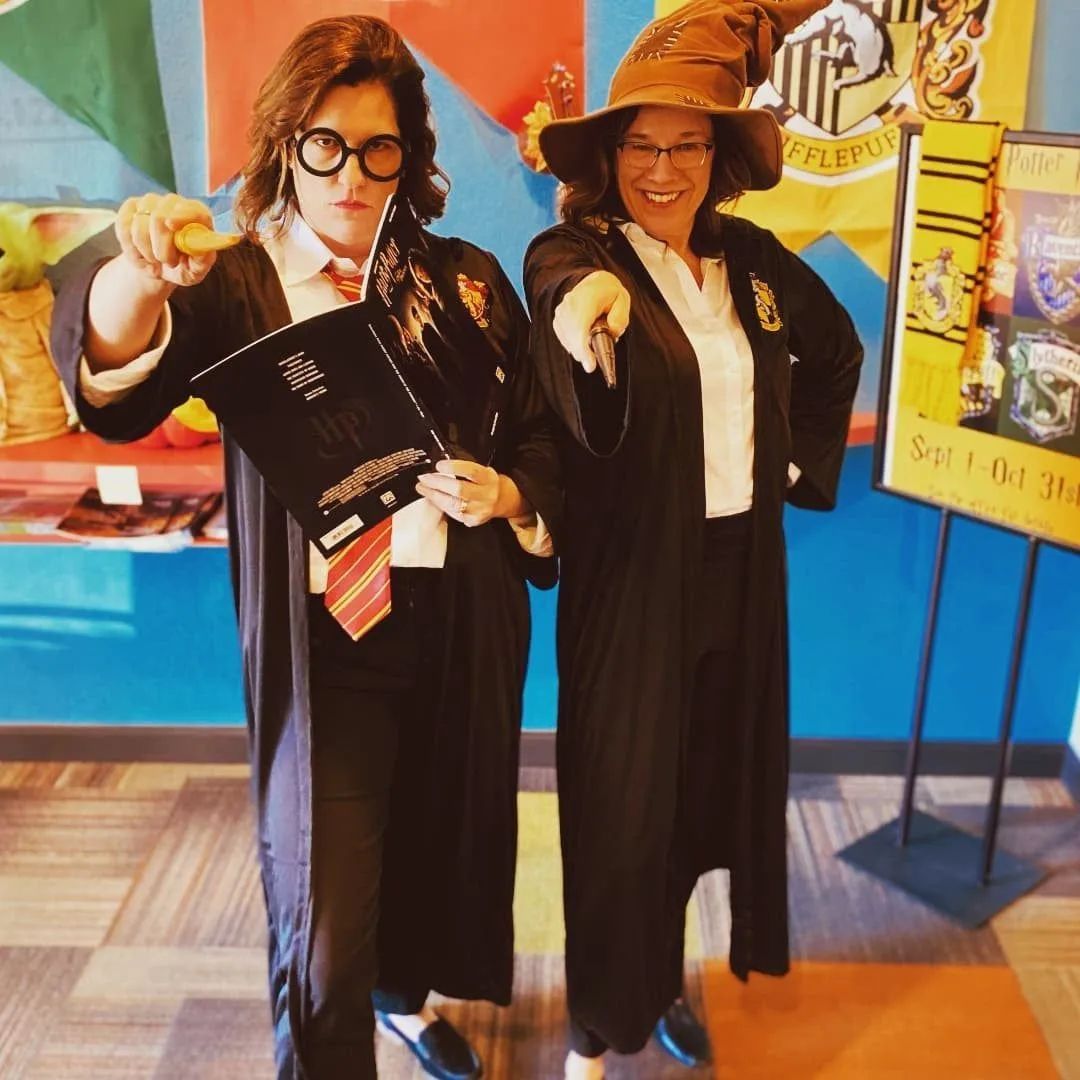 Ms. Shelley & Ms. Kim launching another year of  the Harry Potter Pursuit