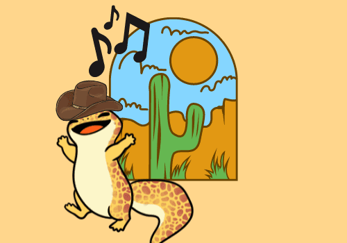 A lizard wearing a cowboy hat and singing