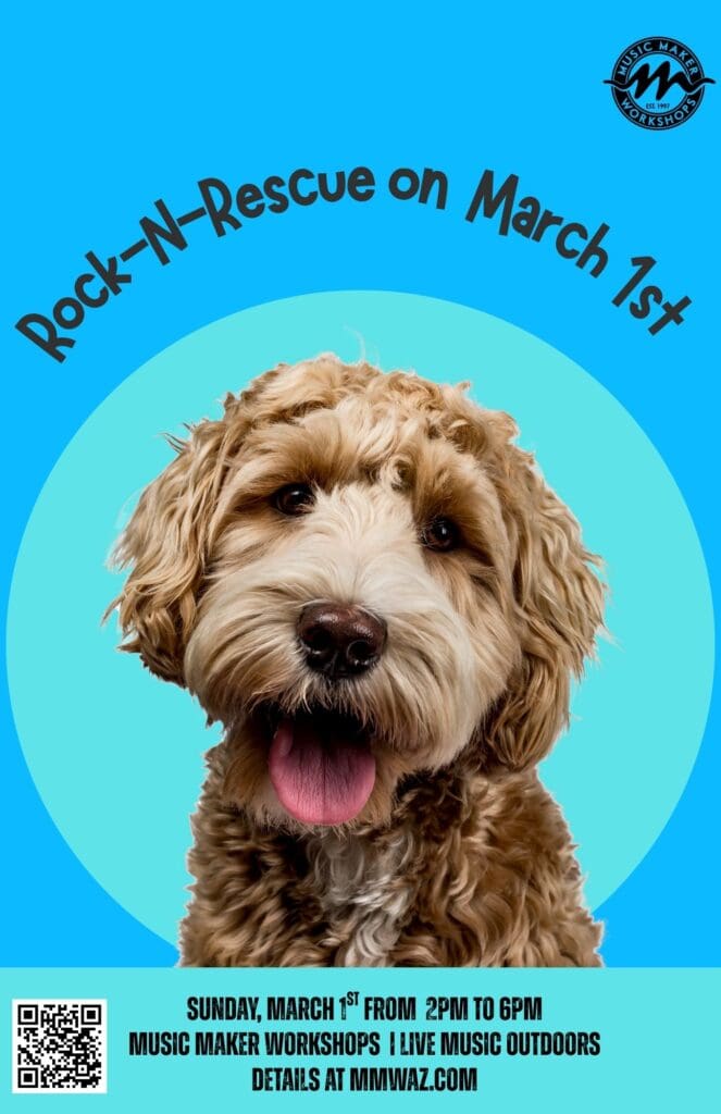 Happy dog celebrating Rock-N-Rescue Day on March 1st.
